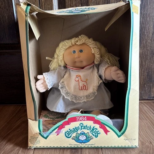 Vintage 1984 Cabbage Patch Kids Doll Blonde Blue Eyes w/ Adoption Papers Box