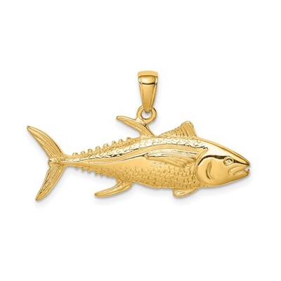 14K Gelbgold Gelbflosse Thunfisch Fisch Anhänger, massiv strukturiert Sea Life Charm