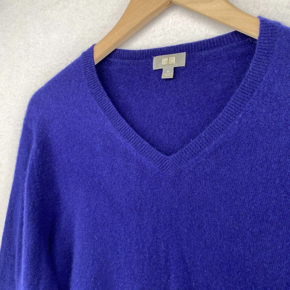 UNIQLO свитер женщин M 100% кашемир джемпер v-образным вырезом длинным рукавом пуловер синий - Изображение 2 из 4