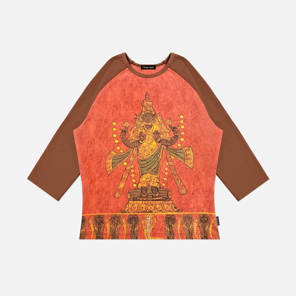 Rare Vintage 90s Cheap Thrill Boho Hindu Vishnu Deity Graphic Raglan Baby Tee