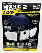 Bell +Howell Solar Powered Bionic Floodlight Elite 2 Pack Adjustable 3-panel LED