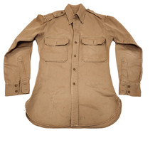 VTG Fordham WWII Korean War Era Khaki Uniform Shirt Military Cotton 14.5 x 32 LS