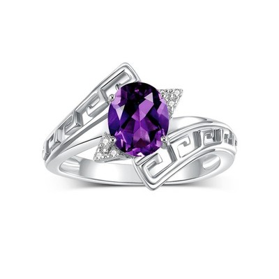 RYLOS 14K Weißgold griechischer Schlüsselring 9 x 7 mm Edelstein & Diamant Akzent, Größen 5-10