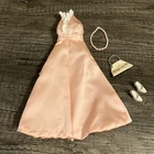 Vintage Barbie Size 1960s Outfit Set - Pink Satin Gown Dress & Accessories