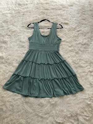 Dokotoo Women s Green Smocked Tiered Ruffle Dress Sleeveless Size M Boho