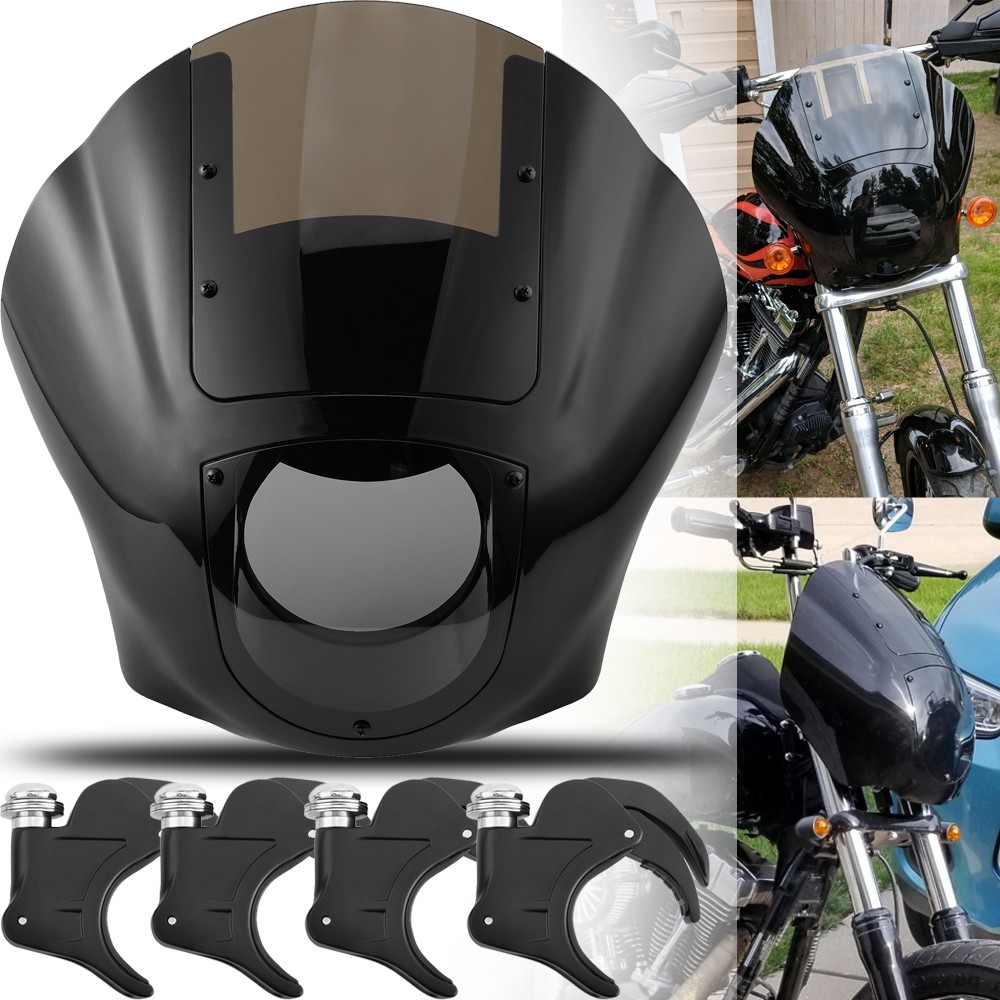 Quarter Headlight Fairing Windscreen w/ 49mm Clamps Fit For Harley