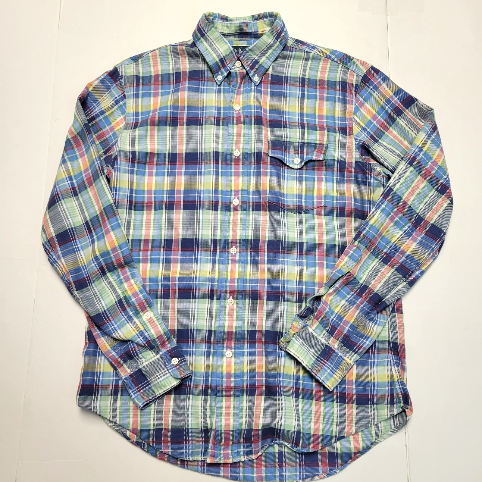 POLO Ralph Lauren Cotton Button Front Shirt Men MEDIUM M Multicolor PLAID Check