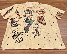 Hardaddy Shirt Men's XL Short Sleeve Button Up Mermaid Anchor Shark Sword Boat