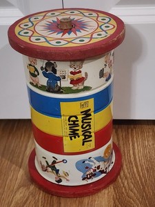 Vintage Fisher Price Tin Litho Musical Chime Toy Roller WO/Handle Nursery Rhymes