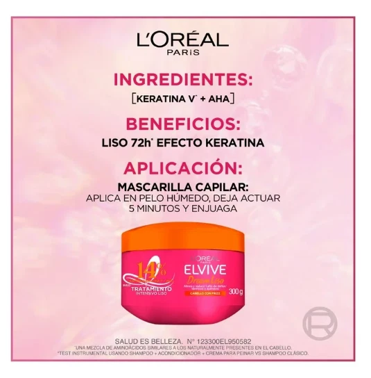 Pack Champú Dream Liso Elvive 680 ml + Acondicionador 680 ml + Mascarilla 300 g Foto 3 de 4