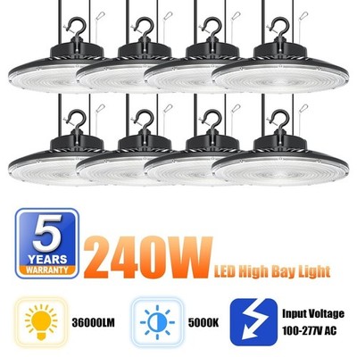 8 Pack LED High Bay Light Fixture 240W For Supermarket Warehouse Workhop Lights
