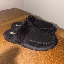 Lucky Brand Size 7 NEW Black Suede Fur Lined Slip On Round Toe Suede Slippers
