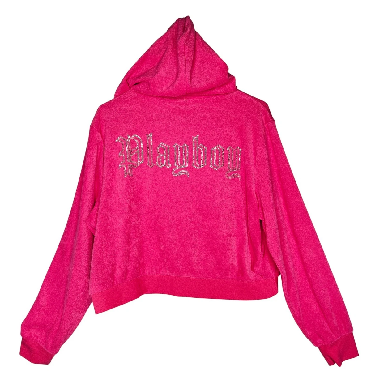 Sweat Playboy Femme Taille XL - Gris, Zip Intégral, Capuche, Style Y2K Vintage