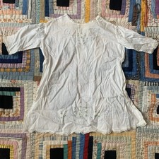 Antique 20s 1920s Floral Neoclassical Embroidered White Cotton Baby Nightgown