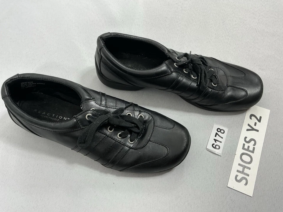 Womans Reaction Kenneth Cole Laceup Tennis Shoes 6.5 Black Leather - Image 2 of 4