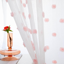 Pom Pom Sheer Curtains for Girls Bedroom Pink Curtains for Nursery 84 Inch Long