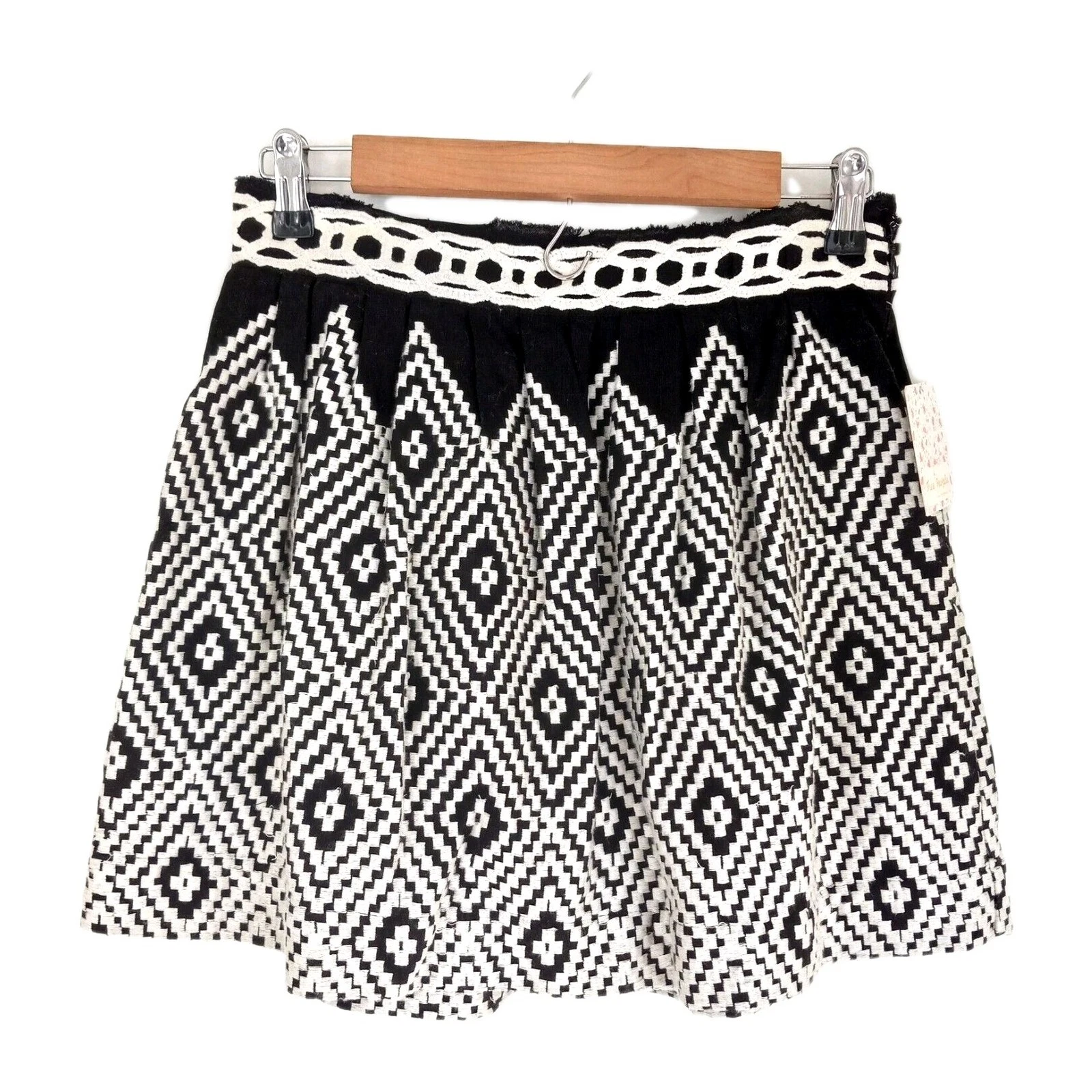 Free People Pleated Skirt Boho Festival Cottagecore Embroidered Black Women 6