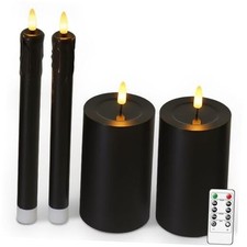 4 Packs Flameless Candles, Battery Operated with Remote LED Candles, Real Black