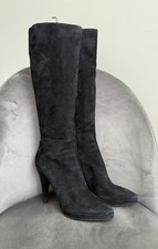 Prada Black Suede Knee High Pointed Toe Heel Boot Vintage Women Size 37
