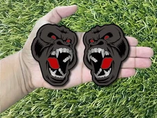 Gorilla Emblem Fender Badge's Roaring W Brush Metal Silver Teeth Red Eye Tongue