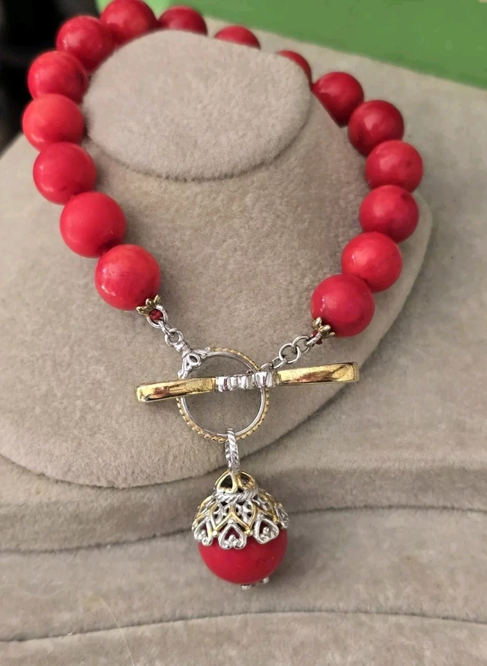 Pulsera Gems En Vogue Michael Valitutti Oro Amarillo/Plata Esterlina Coral Rojo Foto 4 de 4