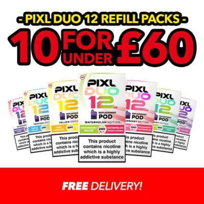 thc vape made in california Pixl Duo 12 Refill Pack | Pre-filled Refill | Nicotine 20mg | All Flavours  E-Cig