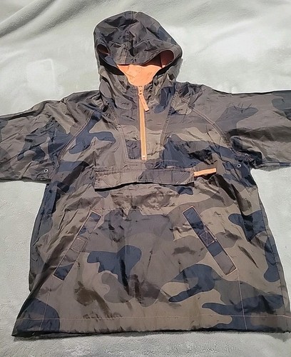 EUC BOYS SZ 8 GAP HOODED CAMO/ORANGE WINDBREAKER PULLOVER JACKET PACKABLE - Picture 2 of 11