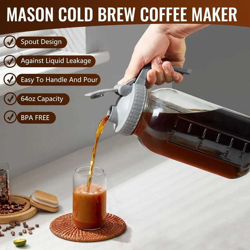 Cafetera fría 64 oz con filtro fino, jarra de café helada fácil de lavar Foto 4 de 4