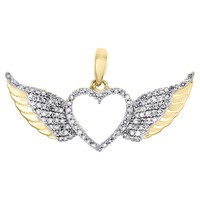 10K Gelbgold Damen Rund Diamant FlüGel Herz Fancy AnhäNger Pflastern 1/4 Karat