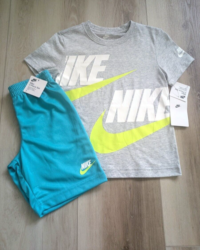 Nike T-Shirt & Shorts Set Boys Size 7 NWT Aqua Green Grey