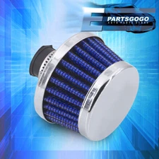 Universal 12mm Crankcase Vent Mini Cone Air Breather Filter Intake Blue Chrome
