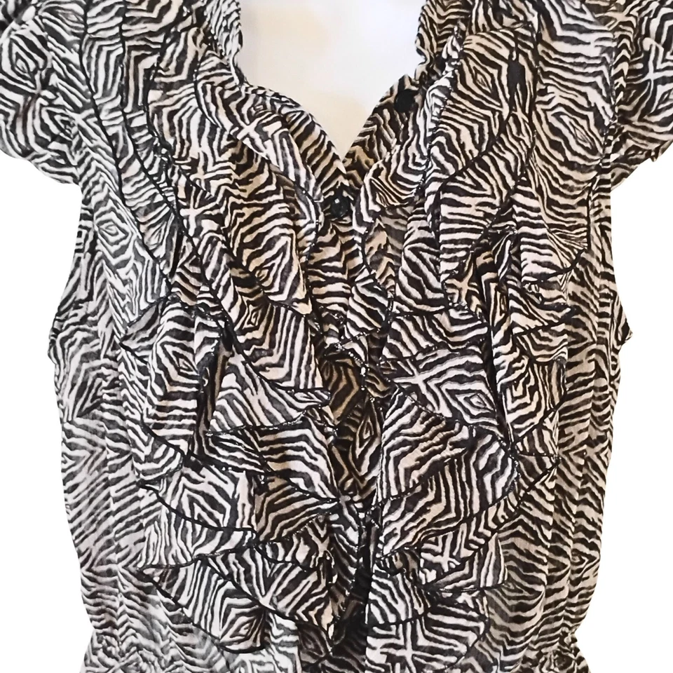 Blusa Babydoll Y2K Mujer Talla XL Negra Crema Estampado Animal Cebra Volantes Edgy Foto 4 de 4
