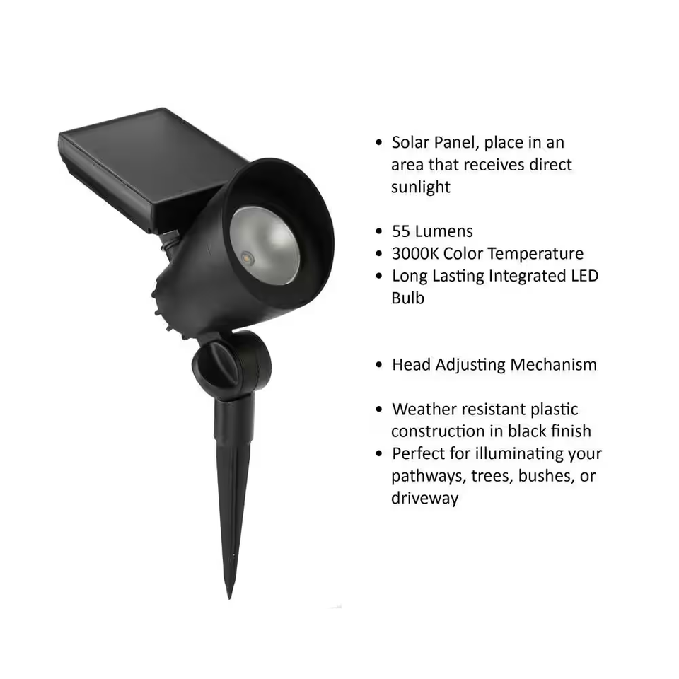 55 Lumen Black LED Weather Resistant Outdoor Solar Spot Light ...