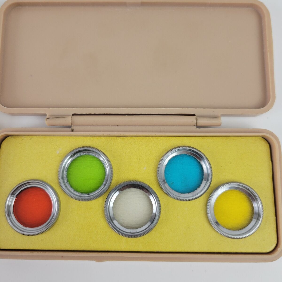 5 Vintage Kenko Colored Filters for Minolta 35, 21.5 mm In Original Case Set 5 Vintage Kenko Colored Filters for Minolta 35, 21.5 mm In Original Case Set