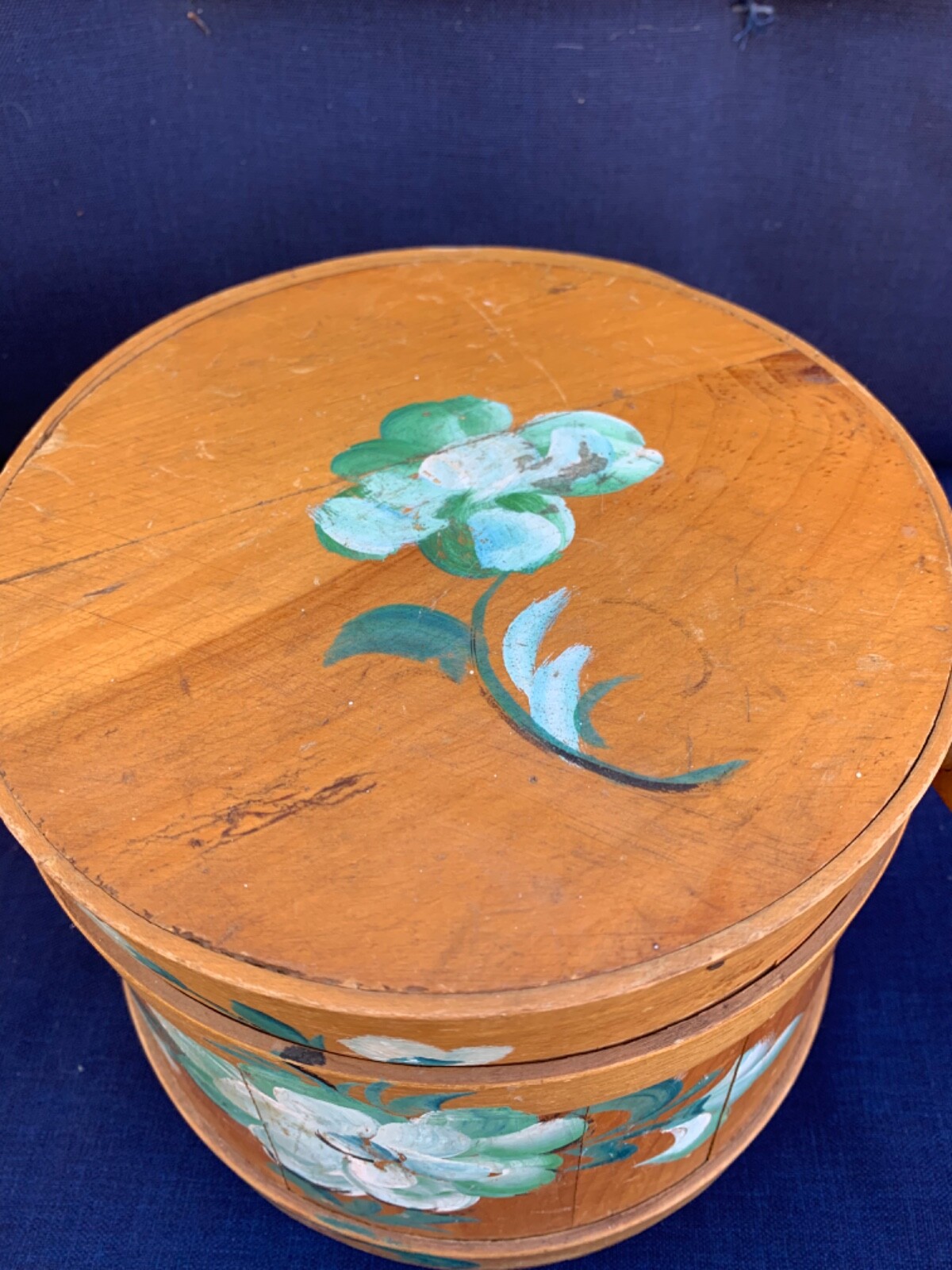 Large Vintage Antique Wooden Hand Painted Tole Firkin w Lid Folk Art  Bucket