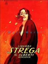 Liquore Strega 1905 Italian Liquor Vintage Poster Print Retro Lady With Rose