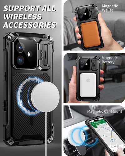 Robuste stoßfeste Metallhülle Displayschutz Glas Ständer für iPhone 14 15 16 - Bild 5 von 25