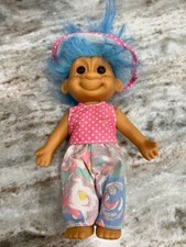 Vintage Russ Troll Doll Blue Hair 7" Brown Eyes