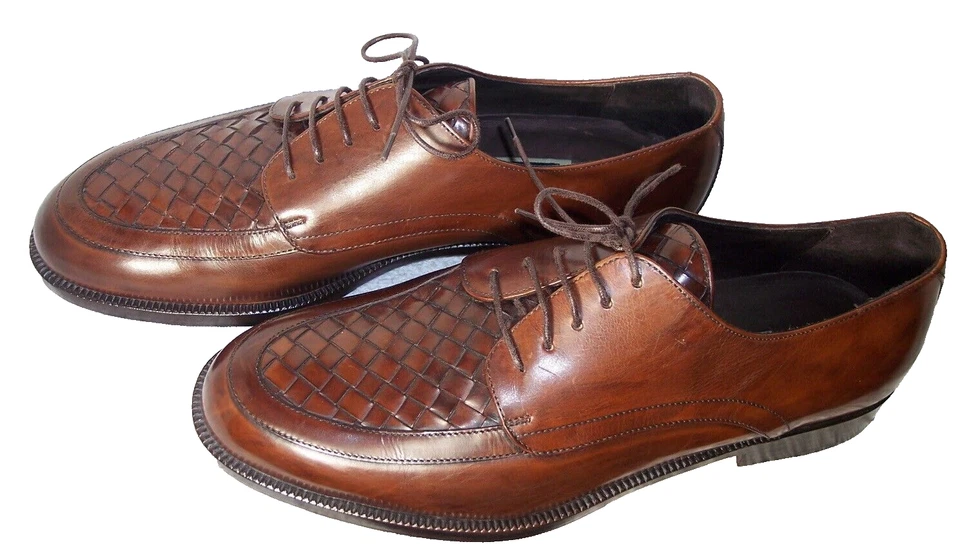 Nuevo Bragano Cole Haan 8M Cuero Marrón Tejido Vamp & Lengua Derby Zapatos Oxford