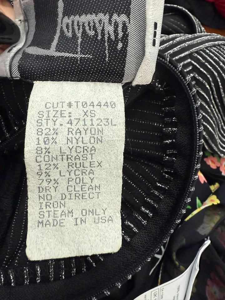 Vtg 90s Tadashi Black Silver Metallic Striped Evening Dress Formal Size XS - Image 2 of 4