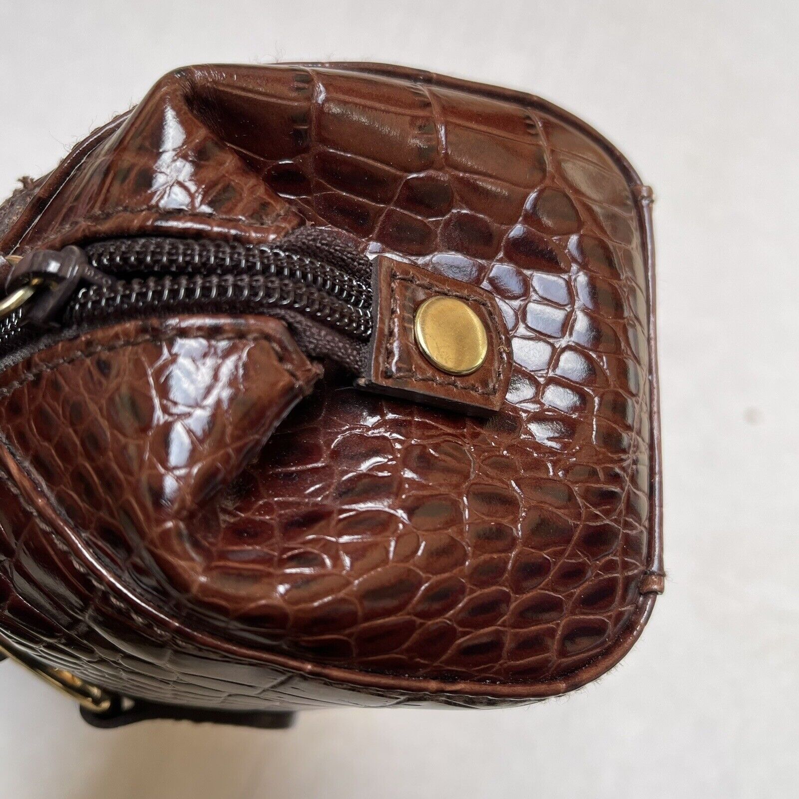 Lauren Ralph Lauren Handbag Brown Leather Crocodi… - image 13