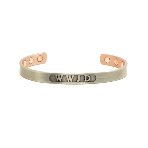 Accents Kingdom Men's Magnetic Copper WWJD Silver Cuff Bangle Golf Bracelet . - Picture 2 of 4