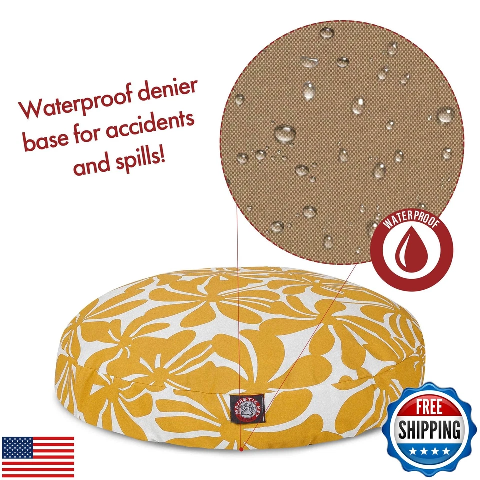 黄色种植园大号圆形室内室外宠物狗床带可拆卸洗衣机 — 第 4/4 张图片