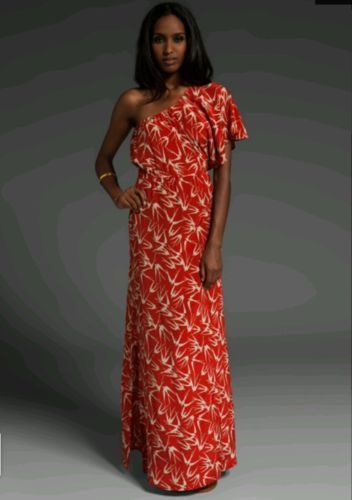 One Shoulder Bird Print Maxi Dress 