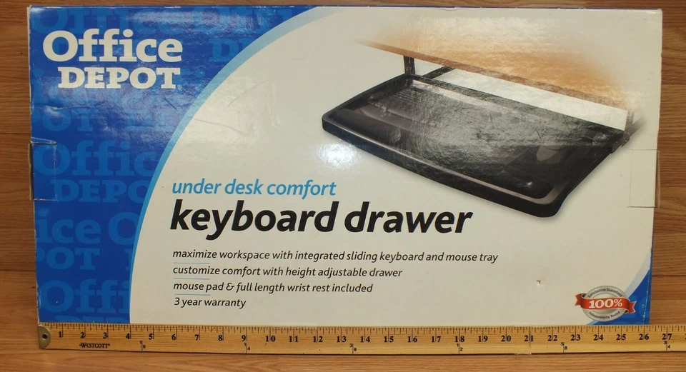 Cajón de teclado deslizante cómodo debajo del escritorio Office Depot genuino en caja **LEER** Foto 3 de 4