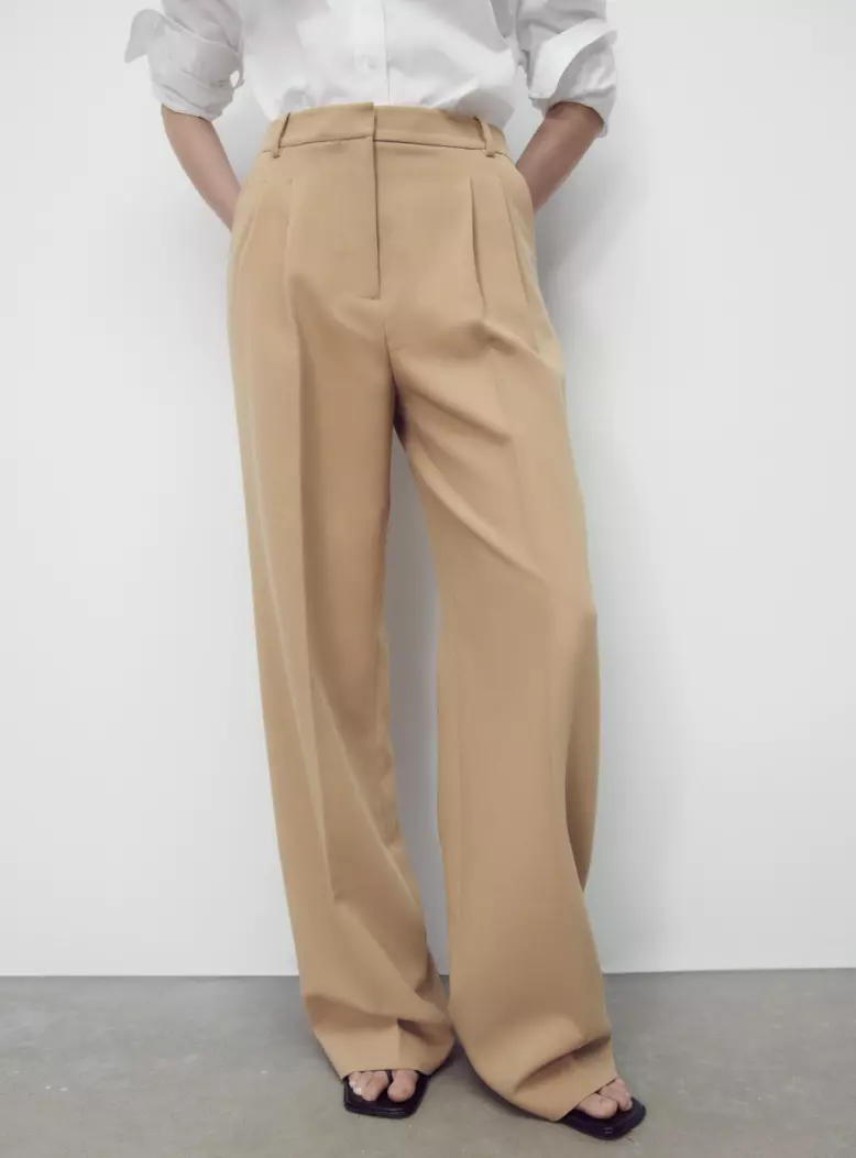 ZARA NEW WOMAN High-waisted PLEATED PANTS WIDE LEG LIGHT CAMEL 2731/041 XS  - XL