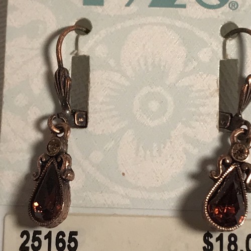 1928 Vintage Dangle Pierced Copper Earrings & Dragonfly Pin Amber Stones - Picture 6 of 7