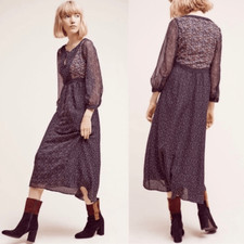 Anthropologie Floreat Country Side Mixed Print Prairie Maxi Dress