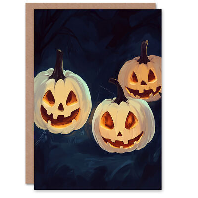 Beleuchtete geschnitzte Kürbis Jack o Laternen Trick or Treat Grusel Spuk Halloween Karte