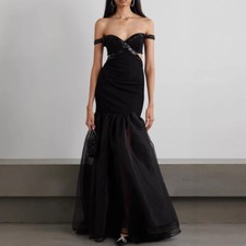 Women's Off Shoulder Hollow Out Waist Evening Party Formal Sleeveless Long Dress